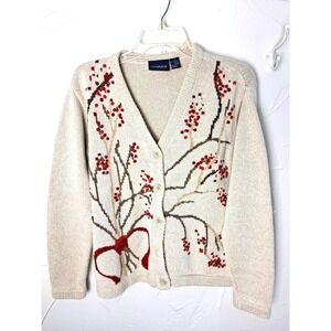 Vintage Berries & Bows Cotton Cardigan Sweater Size Med‎ Cottagecore Grandmacore